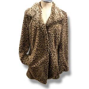 Size Medium Calvin Klein Womens Faux Fur Plush Animal Print Coat Pockets